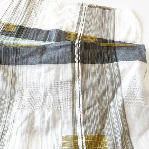 J‎ Jill Lightweight Cotton Rectangle Scarf Mint Gray Gold Wrap Coastal Grandma - Picture 7 of 7